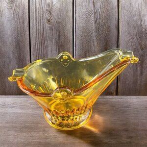 Vintage Amber Glass Ashtray Coal Bucket Mid Century Glassware Decor Small Dish